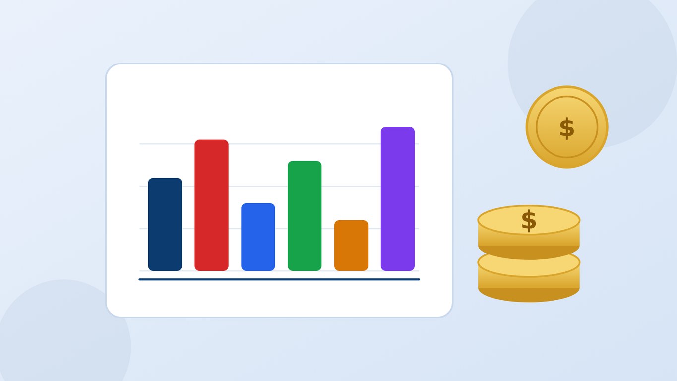 Illustration of a tuition fee comparison chart with coins