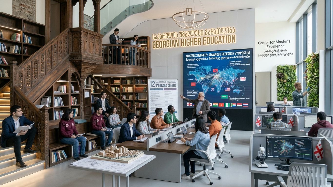 Master's students at a research seminar in a university library